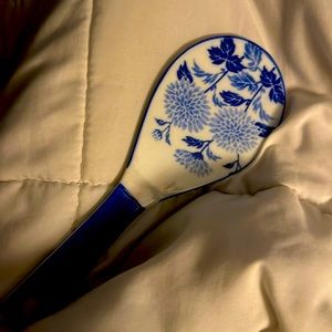 Japanese Rice Scoop Kutani ware Porcelain Shamoji Vtg Blue Sometsuke